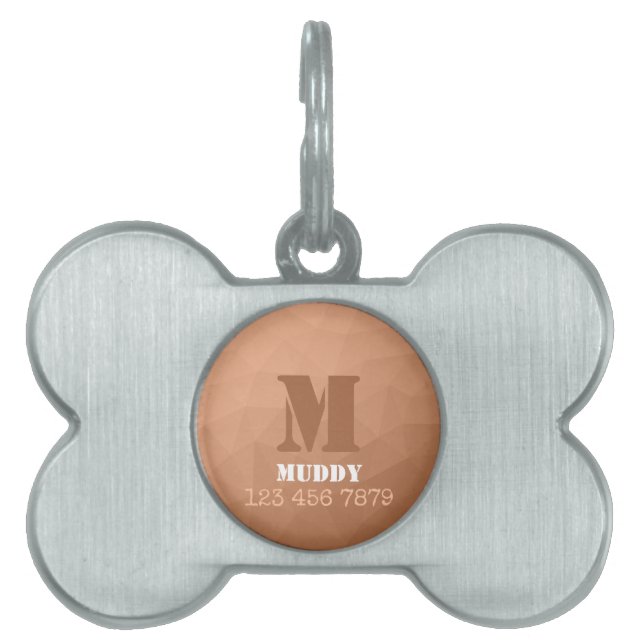 ピーチオレンジ幾何学メッシュパターンカスタムモノグラム ペットネームタグ (正面)