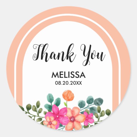 ピーチオレンジ春フローラグリーナリーサンキュー ラウンドシール (正面)
