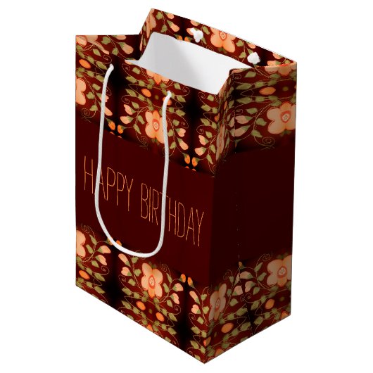ピーチオレンジ花誕生日紙抱き枕 ミディアムペーパーバッグ (正面アングル)