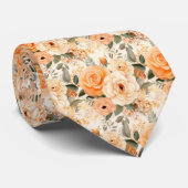 ピーチオレンジ金ゴールドバラ花フローラ ネクタイ (ロール)