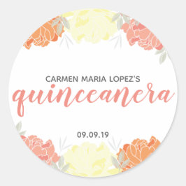 ピーチオレンジ&イエロープニーズキンセアニラ誕生日 ラウンドシール