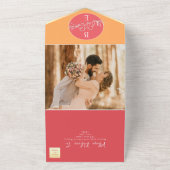 ピーチオレンジ モノグラム ウェディング オールインワン招待状 (外側)