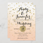 ピーチオンブレ&金ゴールド紙吹雪結婚式招待状 招待状 (正面/裏面)
