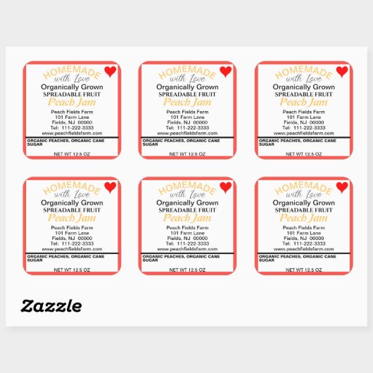 ピーチオーガニックムキャニング赤いハート スクエアシール (シート)