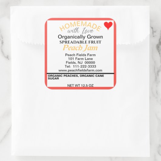 ピーチオーガニックムキャニング赤いハート スクエアシール (バッグ)