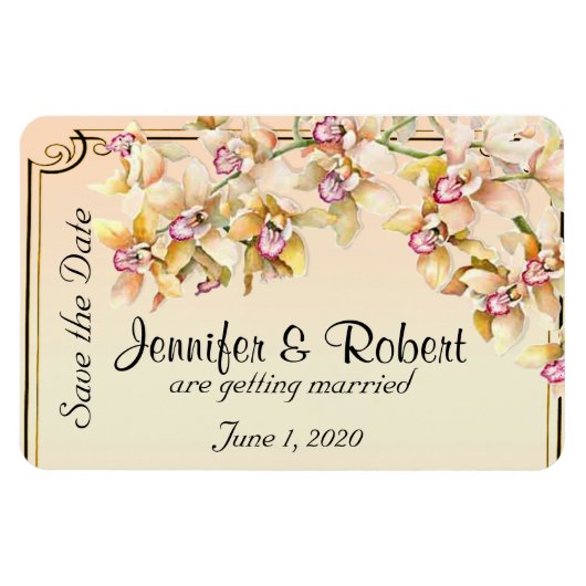 ピーチオーキッドウォーターカラーポシュウェディングザデイト マグネット (横)