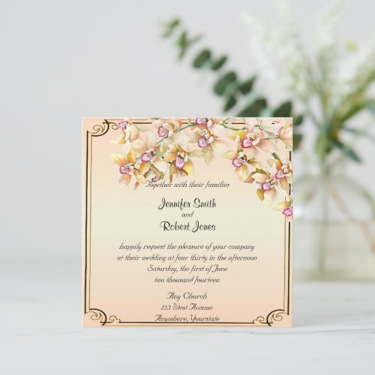 ピーチオーキッドウォーターカラーポー結婚式招待状 招待状 (スタンド正面)