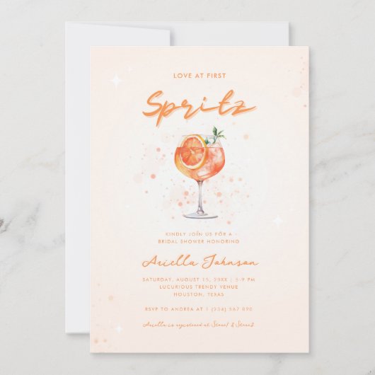 ピーチカクテルラブアットファーストスピリッツブライダルシャワー 招待状 (正面)