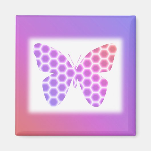 ピーチカラフルピンクパープルジオメトリックバタフライアート マグネット (正面)