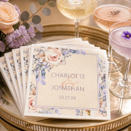 ピーチカラーのフラワーモチーフの結婚式用ペーパーナプキン スタンダードカクテルナプキン