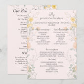 ピーチカラーの野の花の折りたたみ式結婚式テーブルカード プログラム (正面/裏面)