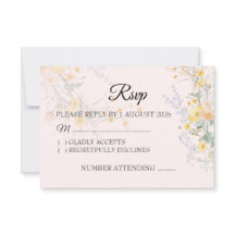 ピーチカラーの野花のボタニカル ウェディング RSVP カード