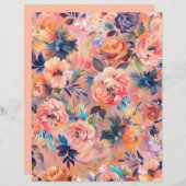ピーチカラーパステルフローラスクラップブック紙 (正面/裏面)