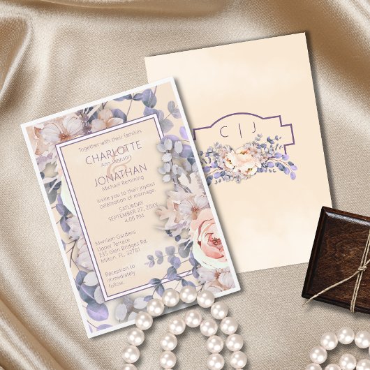 ピーチカラーフローラ結婚式招待状 案内状