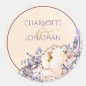 ピーチカラーフローラ結婚式用シール ラウンドシール (正面)