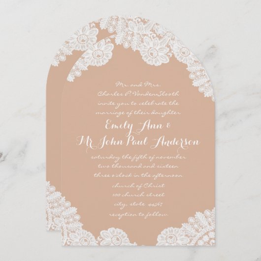 ピーチカントリー素朴ヘイルームレース結婚ズ 招待状 (正面/裏面)