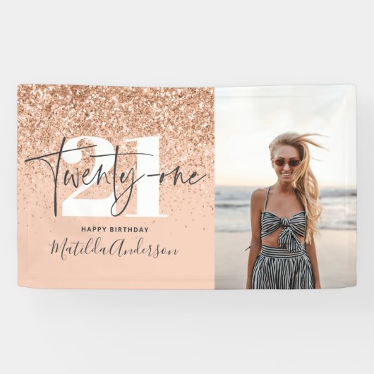 ピーチガーリーグリッターチック21バースデコール 横断幕 (横)