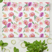 ピーチガーリーピンクパープルフローラ水彩 キッチンタオル (折り畳み)