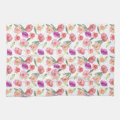 ピーチガーリーピンクパープルフローラ水彩 キッチンタオル (横)