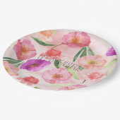 ピーチガーリーピンクパープルフローラ水彩 ペーパープレート (アングル)