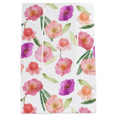 ピーチガーリーピンクパープルフローラ水彩 ミディアムペーパーバッグ (裏面)