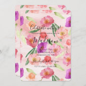 ピーチガーリーピンクパープルフローラ水彩 招待状 (正面/裏面)