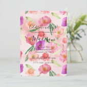 ピーチガーリーピンクパープルフローラ水彩 招待状 (スタンド正面)