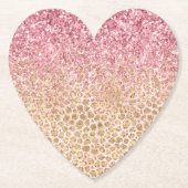ピーチガーリー金ゴールドヒョウ印刷ピンクグリッターグリジー ペーパーコースター (正面)
