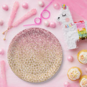 ピーチガーリー金ゴールドヒョウ印刷ピンクグリッターグリジー ペーパープレート (パーティー)