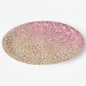 ピーチガーリー金ゴールドヒョウ印刷ピンクグリッターグリジー ペーパープレート (アングル)