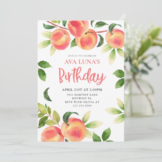 ピーチガール誕生日パーティーの招待状 招待状 (スタンド正面)