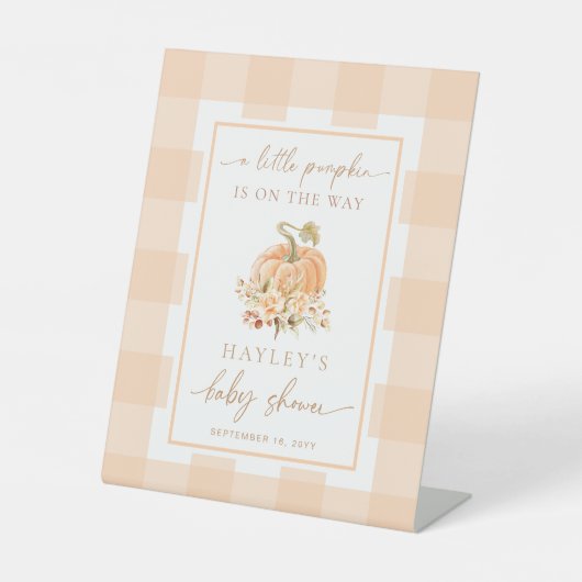 ピーチギンガムリトルカボチャ赤ちゃんシャワーへようこそ 台座サイン (正面)