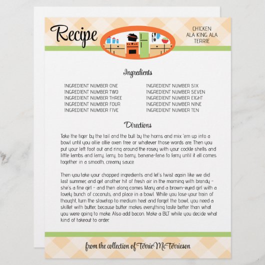 ピーチギンガムレトロレシピバインダーのインザー… (正面/裏面)