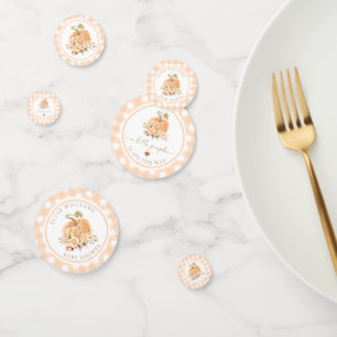 ピーチギンガム秋小さなカボチャが途中にある コンフェッティ