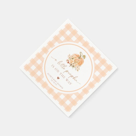 ピーチギンガム秋小さなカボチャが途中にある スタンダードカクテルナプキン (角)