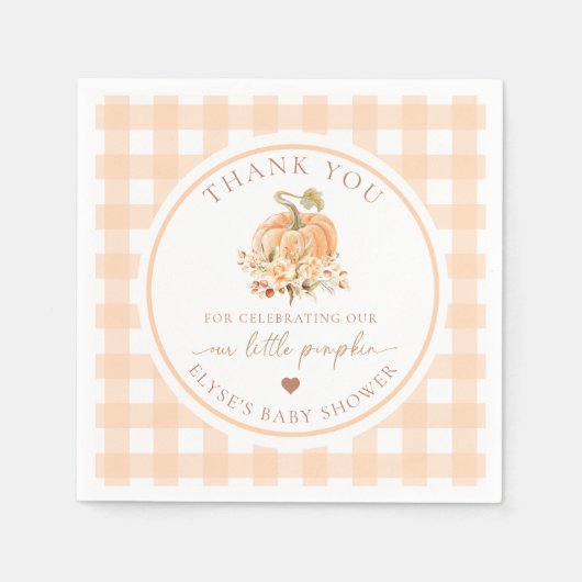 ピーチギンガム秋祝ズアワーリトルカボチャ スタンダードカクテルナプキン (正面)