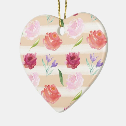 ピーチクリーストライプムの水彩花 セラミックオーナメント (左)