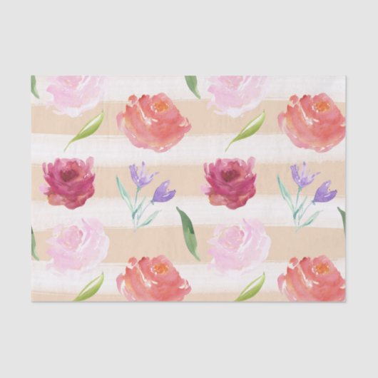 ピーチクリーストライプムの水彩花 薄葉紙 (正面)