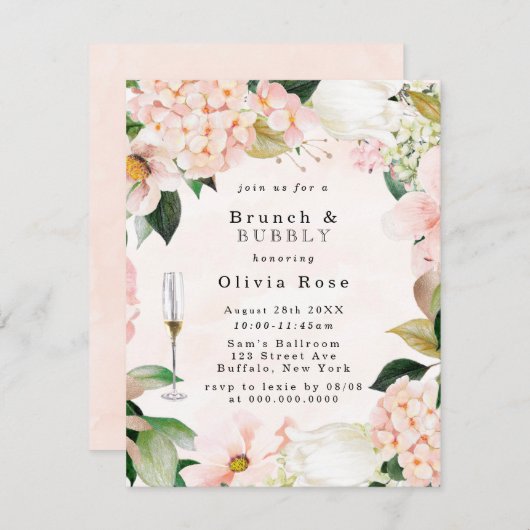 ピーチクリームアジンジスブランチ&バブリー招待状 招待状 (正面/裏面)