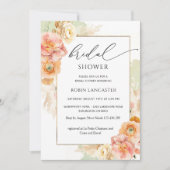 ピーチクリームアンドグリーンフローラブライダルシャワー/ブランチ 招待状 (正面)