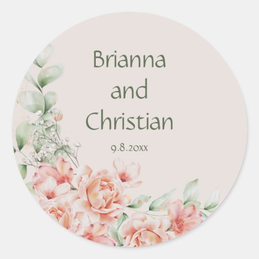 ピーチクリームアンドセージグリーンフローラガーデン ラウンドシール (正面)