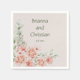 ピーチクリームアンドセージグリーンロマンチックフローラ園 スタンダードカクテルナプキン