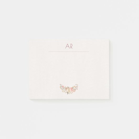 ピーチクリームウォーターカラーフローラアイボリーモノグラム ポストイット (正面)