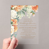 ピーチクリームウォーターカラーフローラアーチカップルのシャワー アクリル招待状 (インサイチュ (ポータブル))
