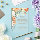 ピーチクリームウォーターカラーフローラアーチカップルのシャワー アクリル招待状 (インサイチュ (ウェディング))