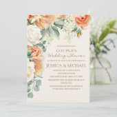 ピーチクリームウォーターカラーフローラカップルのシャワー 招待状 (スタンド正面)