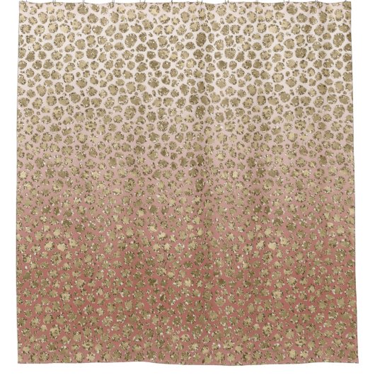 ピーチクリームグラデーション金ゴールドグリッターヒョウ柄    シャワーカーテン (正面)