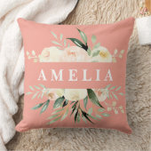 ピーチクリームグリーン水彩パーソナライズされたフローラ クッション (ブランケット)