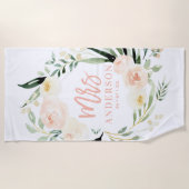 ピーチクリームグリーン水彩結婚フローラズ ビーチタオル (正面)