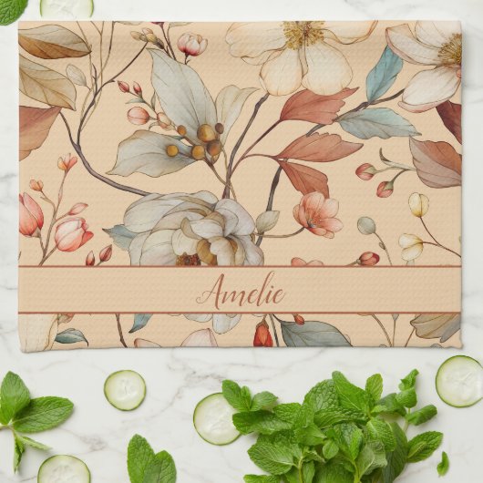 ピーチクリームコテージコアウォーターフローラ キッチンタオル (折り畳み)